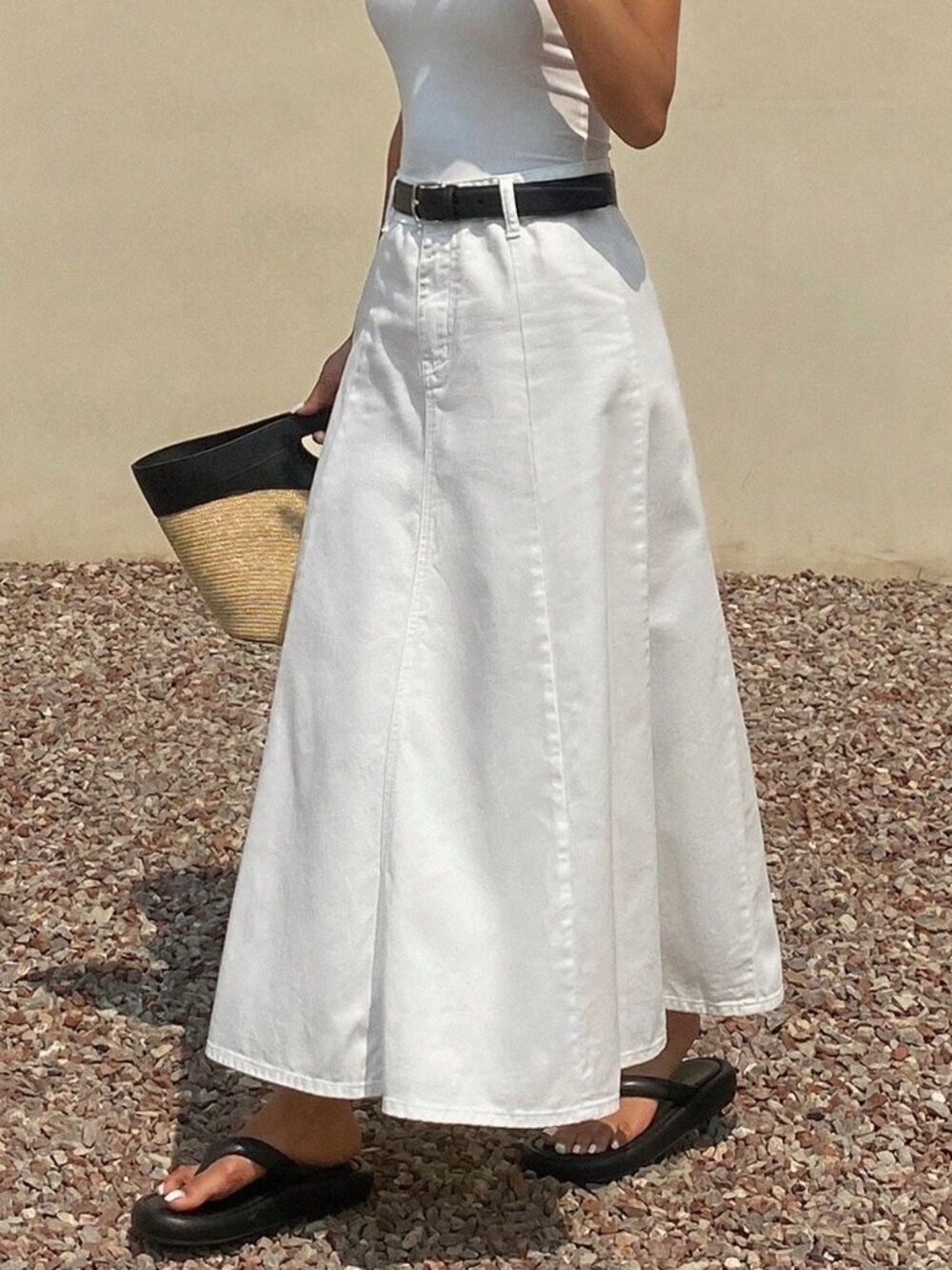 White Casual Women's Plain A-Line Denim Skirt - Picture 9 of 9
